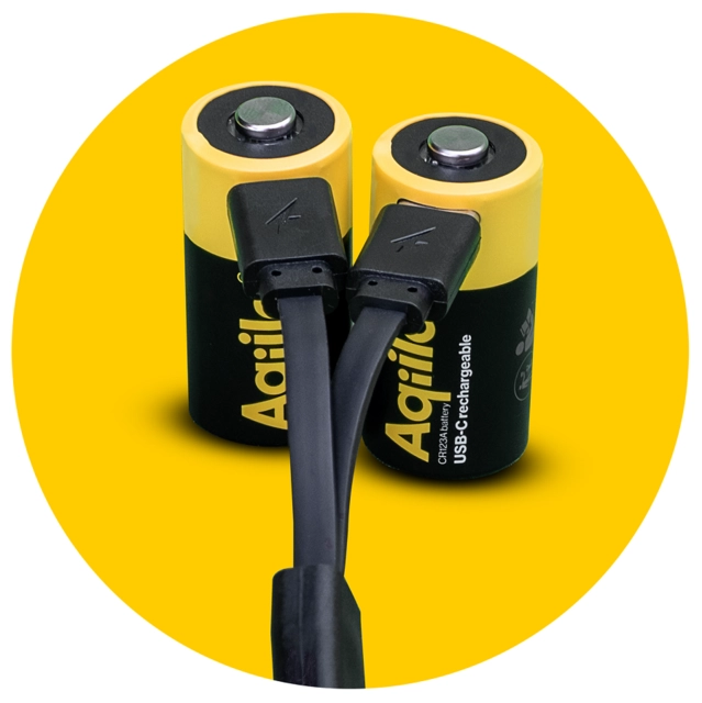Aqiila Rechargable CR123A Battery 2-pack USB-C, Lithium, 3V/750mAh 