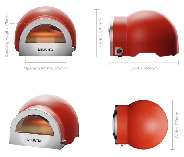 Delivita Flow Dual-Fuel Pizza Oven Chilli Red 