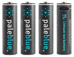 Pale Blue Li-Ion Rechargeable AA Battery 4-pack AA w/ 4x1 charging cable USB-C