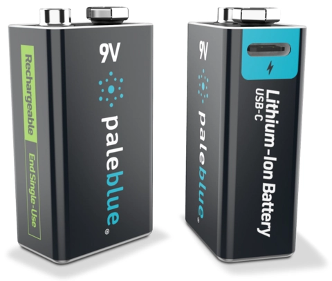 Pale Blue Voyager 9V Battery 2-pack of 9V w/ 2x1 cable USB-C