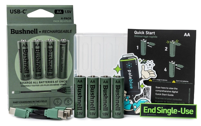 Pale Blue Voyager AA Battery Bushnell 4-pack AA w/ 4x1 cable USB-C 