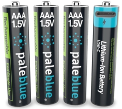 Pale Blue Voyager AAA Battery 4-pack AAA w/ 4x1 cable USB-C